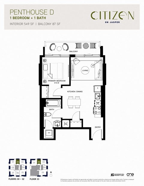 Floor plan for 1 bed, 1 bath, 548 sqft